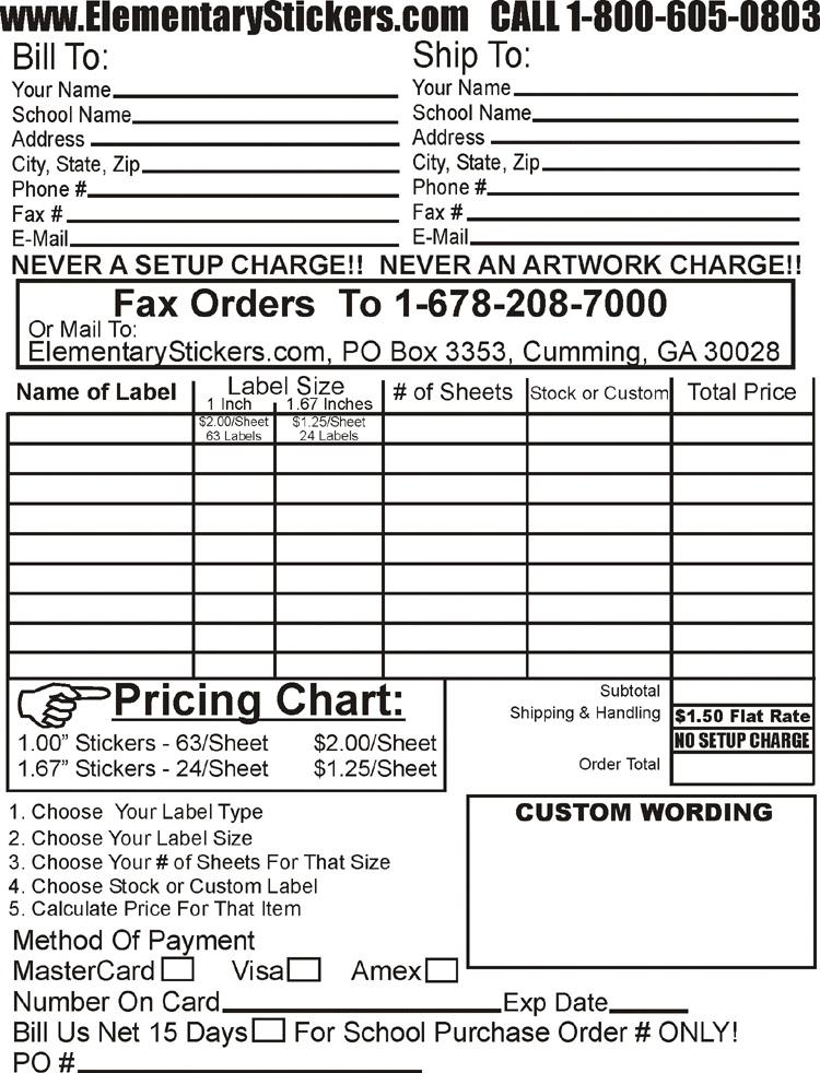 ElementaryStickers.com printable order form